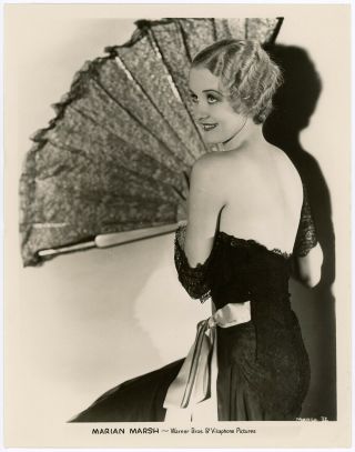 Doll - Faced Glamour Girl Marian Marsh Vintage 1930s Art Deco Lace Fan Photograph