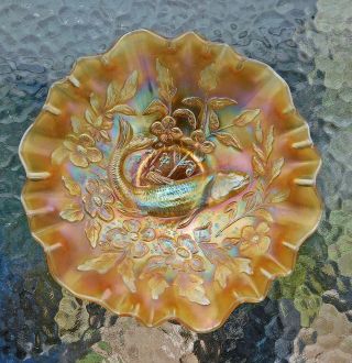 Carnival Glass Marigold Millersburg Trout And Fly 9 " 3 In 1 Edged Bowl - Exc.