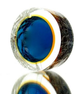 Rare Murano Sommerso Submerged Art Glass Ufo Space Age Bowl Corroso Insciso