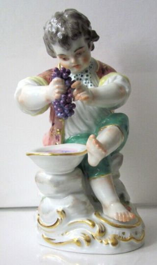 Vintage Meissen German Porcelain Figurine Boy Crushing Grapes Winemaker