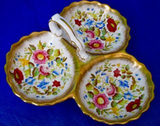 Hammersley & Co Queen Anne Triple Serving Dish With Handle Hand Painted
