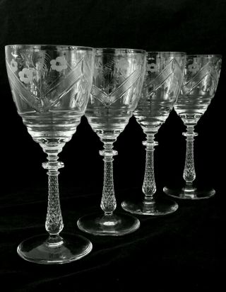 Elegant Antique Victorian Cut Glass 7.  75 " Wine Glasses [set Of Four]