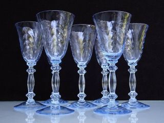 7 Vintage Cambridge Glass " Caprice " Moonlight Blue Sherry Wines