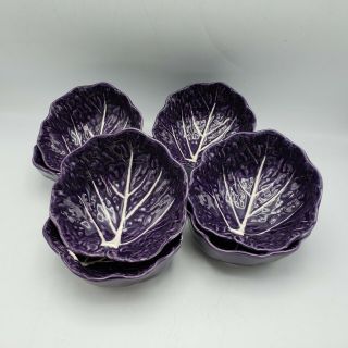 Vintage Set Of 8 Olfaire Portugal Purple Cabbage Bowls - Majolica 6 "