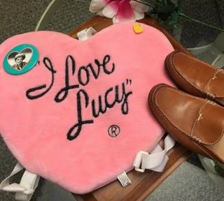 I Love Lucy Pink Heart Anniversary Backpack Fuzzy Once Ethel Pin