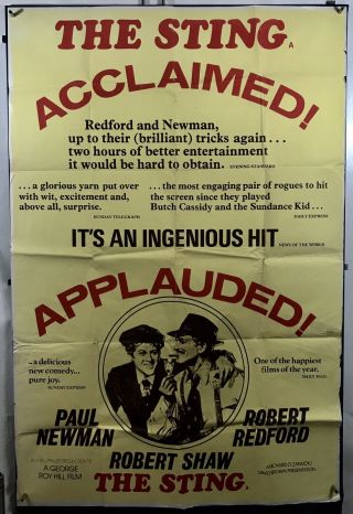 Sting Movie Poster (good) 1973 40x60 One Sheet Paul Newman Robert Redford 005f