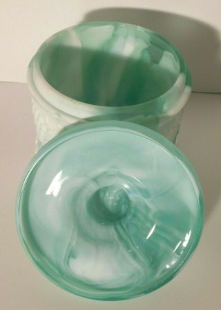 Vtg.  Fenton Seafoam Green Marble Art Glass Tobacco Biscuit Jar w/ Grapes RARE 5