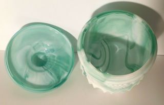Vtg.  Fenton Seafoam Green Marble Art Glass Tobacco Biscuit Jar w/ Grapes RARE 6
