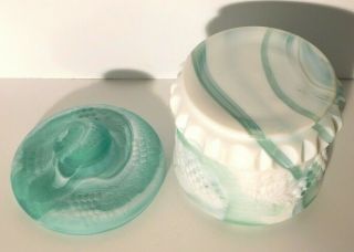 Vtg.  Fenton Seafoam Green Marble Art Glass Tobacco Biscuit Jar w/ Grapes RARE 7
