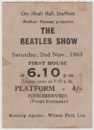Beatles Concert Ticket,  1963