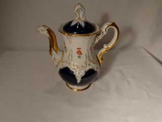 Lovely Meissen Porcelain B Form Hp Floral Cobalt Blue Gold Demi Coffee Pot - Nr