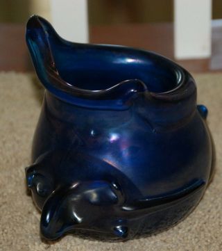 Robert C.  Fritz Abstract Hand Blown Glass Vase Blue Face Modern Mcm Signed