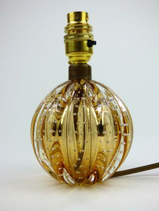 Archimede Seguso Ribbed Bulicante Golden Amber Glass Lamp Base Murano Italy 50s