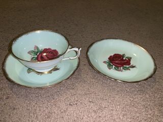 Paragon Fine Bone China; Tea Cup And Two Saucers.  Green/rose