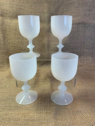 4 Portieux Vallerysthal Pv France White Opaline Art Glass 6.  5 " Water Wine Goblet