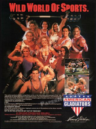 American Gladiators_orig.  1990 Trade Ad Promo / Poster_raye Hollitt_jim Starr