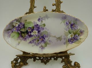 Antique Limoges France Hand Painted Violet Tray Platter.  Signed By E.  Miler