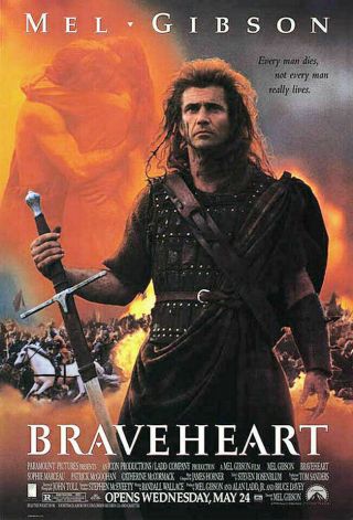 1995 " Braveheart " Movie Poster,  2 Sided Rolled 27x40 Ds Mel Gibson Rare