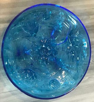 Verlys Art Glass Large 13.  75 " Water Lily Console Bowl Charger Rare Blue Color