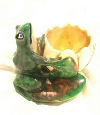 Ceramic Vintage Weller Pottery Frog On A Water Lily Planter