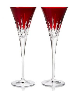 Waterford Crystal Lismore Pops Red Champagne Flutes Set Of 2 40026611 Boxed