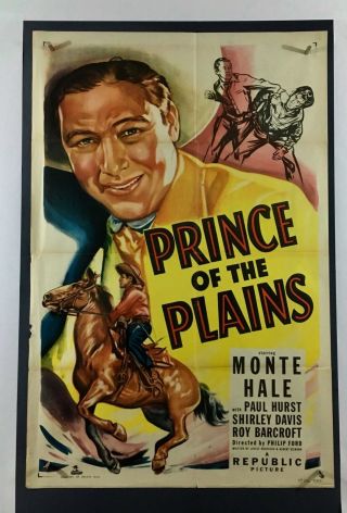 Prince Of Plains Movie Poster (verygood) One Sheet 1949 Monte Hall Cowboy 3001