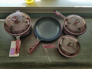 Visions Corning Non - Stick Glass Cookware 7 pc Set Pots Pans CRANBERRY Open Box 4