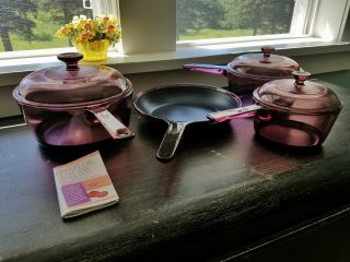 Visions Corning Non - Stick Glass Cookware 7 pc Set Pots Pans CRANBERRY Open Box 5