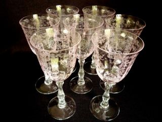 Set Of 7 Lenox / Fostoria Navarre Pink 7 5/8 " Water / Wine Goblets