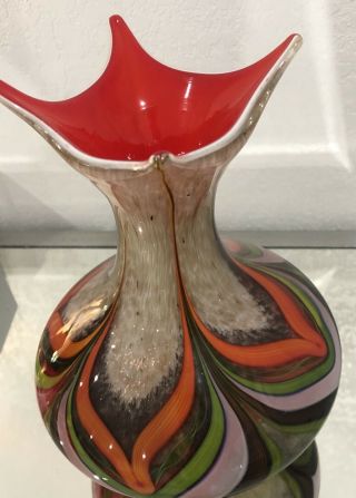 Murano Designer Hand Blown Glass Sculpture Large Vase Art Multi Color Italy Rare