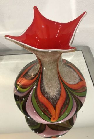 Murano Designer Hand Blown Glass Sculpture Large Vase Art Multi Color Italy Rare 5