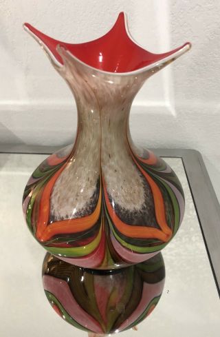 Murano Designer Hand Blown Glass Sculpture Large Vase Art Multi Color Italy Rare 6