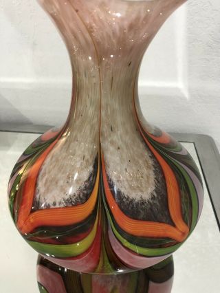 Murano Designer Hand Blown Glass Sculpture Large Vase Art Multi Color Italy Rare 7