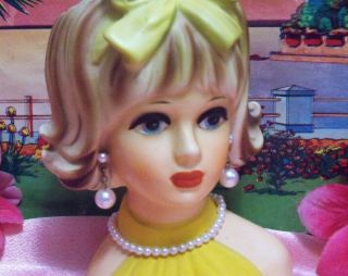 Rare Japan Lg 6 Headvase Lady Head Vase Vtg Cutie Pie Mod Blonde Halter Top