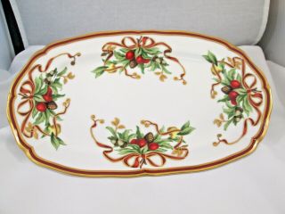 Tiffany & Co.  Holiday 1996 Christmas Ribbon Mistletoe Porcelain Platter