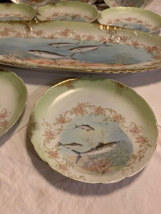 22 1/2”Carlsbad Austria Painted Porcelain Floral & Fish Serving Platter&8 Plates 2