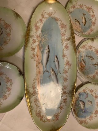 22 1/2”Carlsbad Austria Painted Porcelain Floral & Fish Serving Platter&8 Plates 3