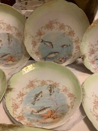 22 1/2”Carlsbad Austria Painted Porcelain Floral & Fish Serving Platter&8 Plates 5