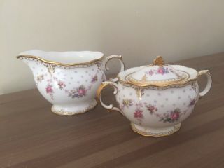 Royal Antoinette By Royal Crown Derby Creamer And Lidded Sugar Bowl Set