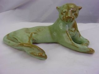 Vtg Frankoma Desert Green Gold Reclining Resting Puma Cat 116 Ada Clay