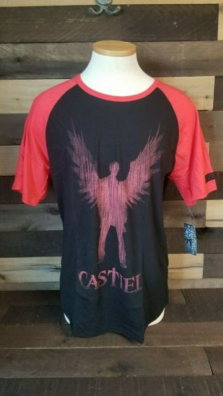 Supernatural Culturefly Exclusive Castiel Baseball Tee Shirt Black/red Large