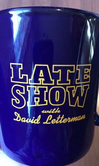 Late Show With David Letterman Coffee Tea Mug Cup Blue Ceramic Cbs Tv 4 "