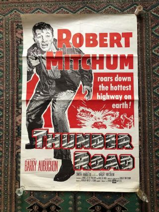 Vtg 1962 Thunder Road Orig 1 Sheet Movie Poster 27x41 Robert Mitchum Hot Rod