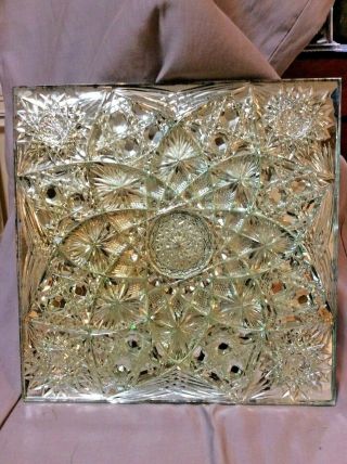 Large 11 3/4 " Antique Deep Cut Glass American Brilliant Mirrored Tile