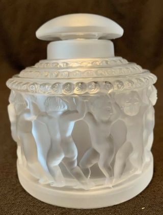 Lalique France Crystal Enfants Frosted Clear Glass Perfume Bottle With Stopper