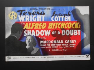 Shadow Of A Doubt 1943 Trade Advert Poster Teresa Wright Joseph Cotton Hitchcock
