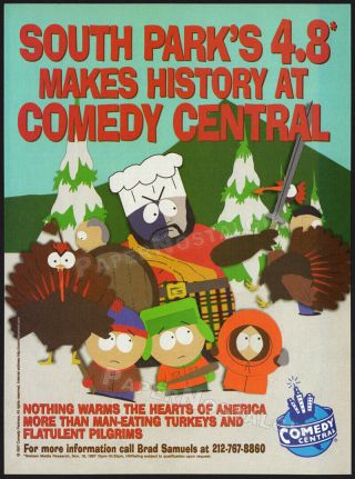 South Park Makes History_original 1997 Trade Print Ad / Tv Promo_comedy Central