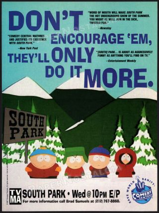 South Park_original 1997 Trade Print Ad / 1st Season Tv Promo_comedy Central