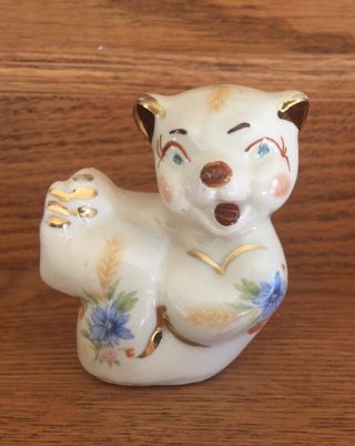 Rare Shawnee Tumbling Bear Figurine With Gold And Wheat Floral Decals - Perfect