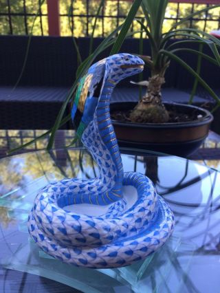 Herend Large Blue Fishnet Cobra Figurine